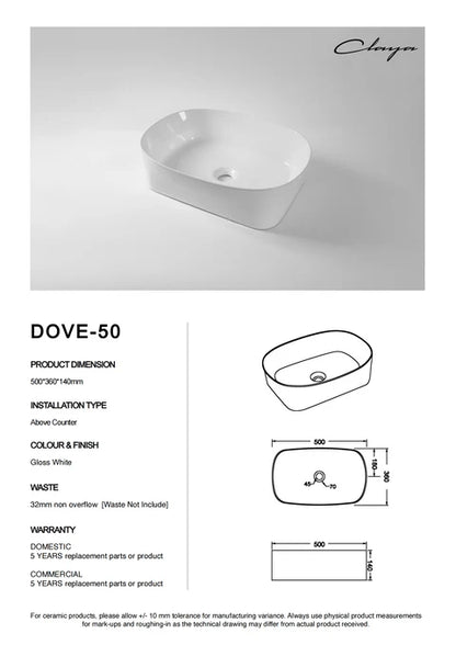 500*360*140mm Gloss White Above Counter Basin