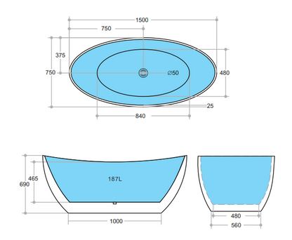 1500mm Freestanding Bathtub - Gloss White