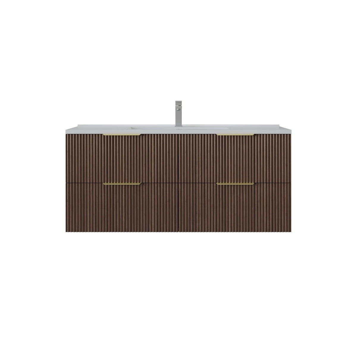 1200mm Edina Fluted Wall Hung Vanity PVC Single Bowl - Cabinet Only - Walnut