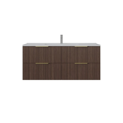 1200mm Edina Fluted Wall Hung Vanity PVC Single Bowl - Cabinet Only - Walnut