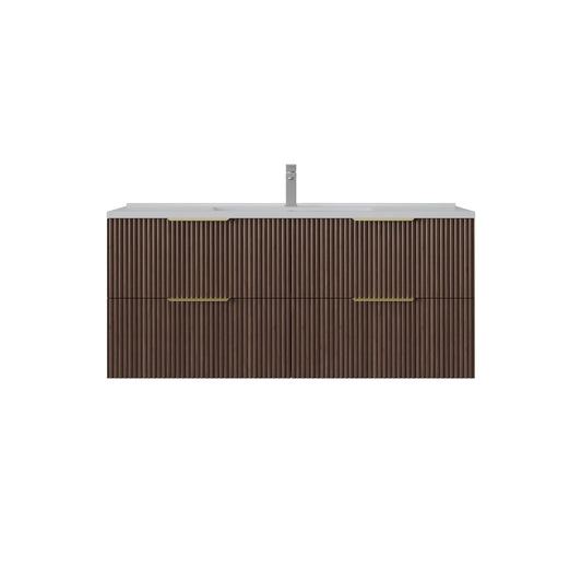 1200mm Edina Fluted Wall Hung Vanity PVC Single Bowl - Cabinet Only - Walnut