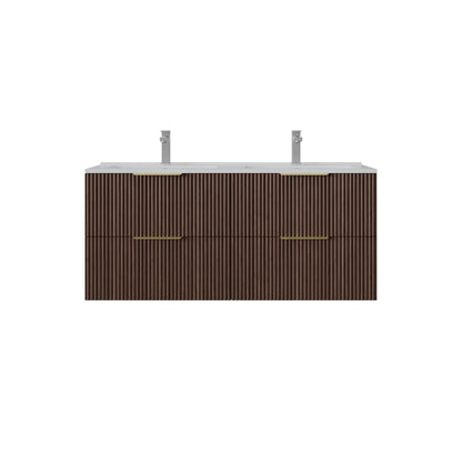 1200mm Edina Fluted Wall Hung Vanity PVC Single/Double Bowl - Cabinet Only - Pwalnut