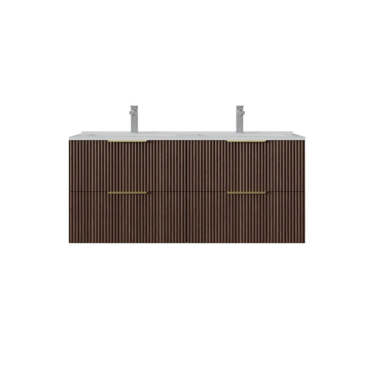 1200mm Edina Fluted Wall Hung Vanity PVC Single/Double Bowl - Cabinet Only - Pwalnut
