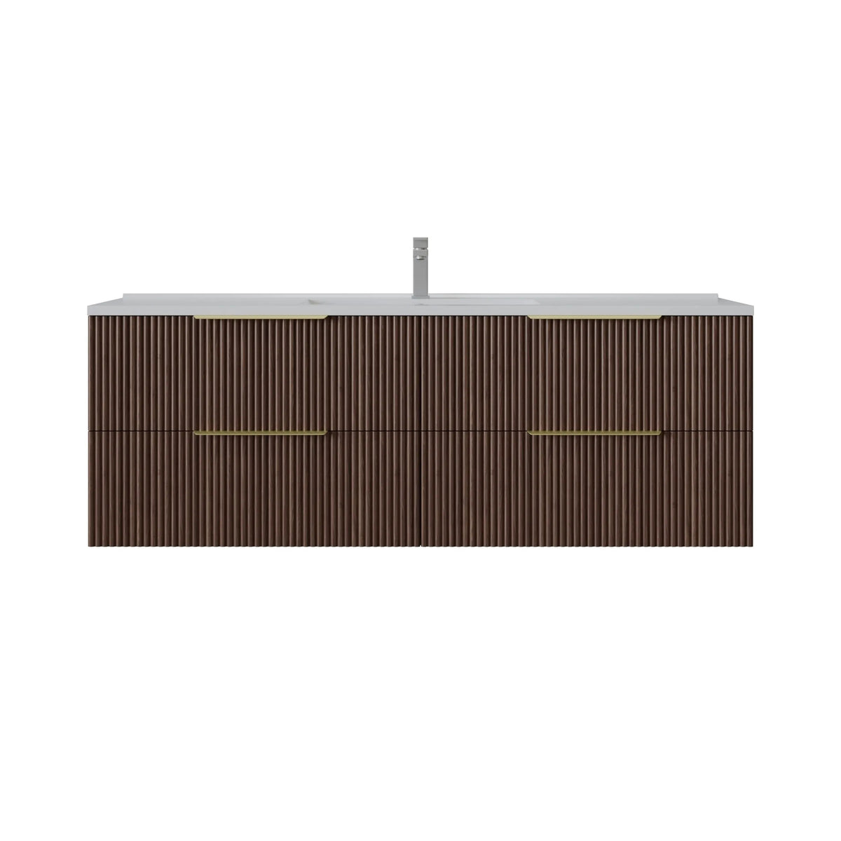 1500mm Edina Fluted Wall Hung Vanity PVC Single Bowl - Cabinet Only - Walnut