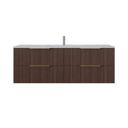 1500mm Edina Fluted Wall Hung Vanity PVC Single Bowl - Cabinet Only - Walnut