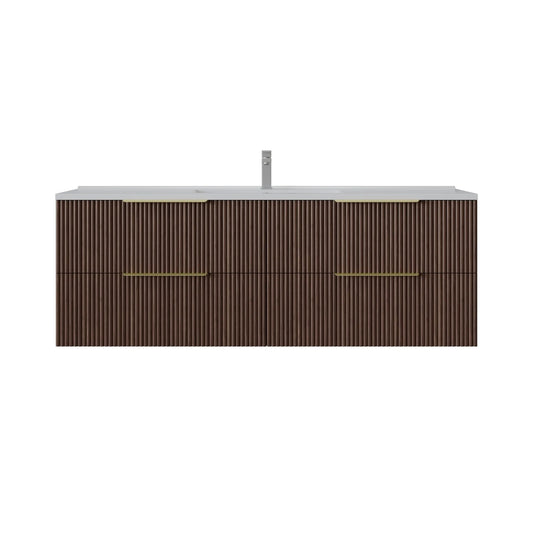 1500mm Edina Fluted Wall Hung Vanity PVC Single Bowl - Cabinet Only - Walnut
