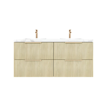1500mm Eden Fluted Wall Hung Vanity PVC Single/Double Bowl - Cabinet Only - Coastal Oak