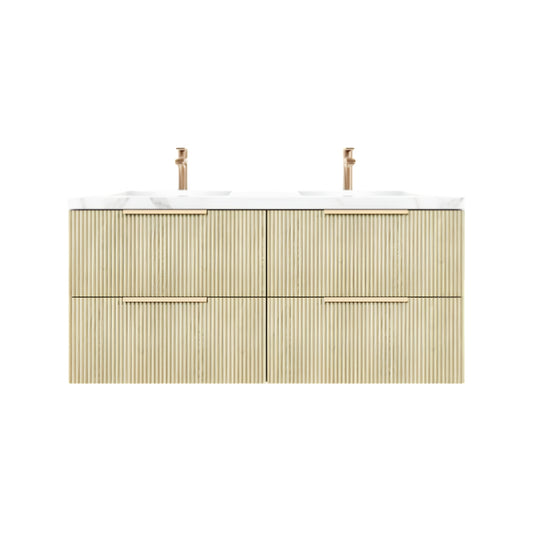 1500mm Eden Fluted Wall Hung Vanity PVC Single/Double Bowl - Cabinet Only - Coastal Oak