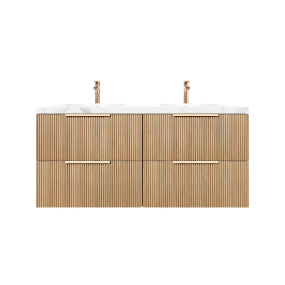 1200mm Eden Fluted Wall Hung Vanity PVC Single/Double Bowl - Cabinet Only - Prime Oak