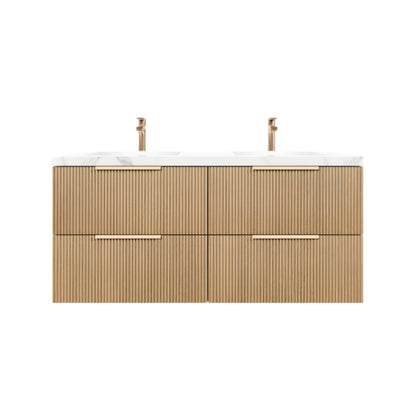 1200mm Eden Fluted Wall Hung Vanity PVC Single/Double Bowl - Cabinet Only - Prime Oak