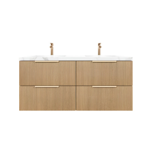 1500mm Eden Fluted Wall Hung Vanity PVC Single/Double Bowl - Cabinet Only - Prime Oak