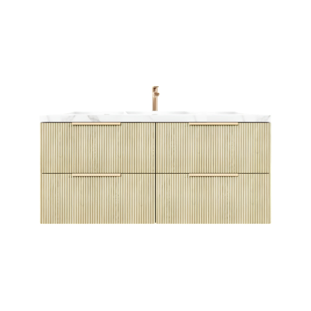 1200mm Eden Fluted Wall Hung Vanity PVC Single Bowl - Cabinet Only - Coastal Oak