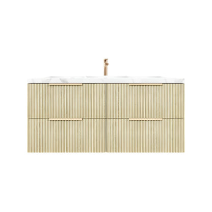 1200mm Eden Fluted Wall Hung Vanity PVC Single Bowl - Cabinet Only - Coastal Oak