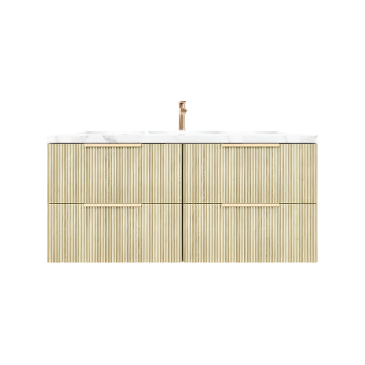 1500mm Eden Fluted Wall Hung Vanity PVC Single Bowl - Cabinet Only - Coastal Oak