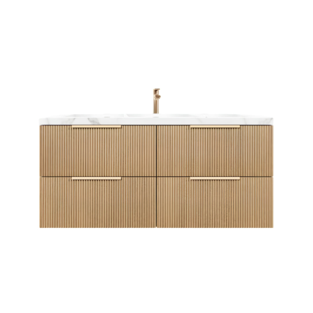 1200mm Eden Fluted Wall Hung Vanity PVC Single Bowl - Cabinet Only - Prime Oak
