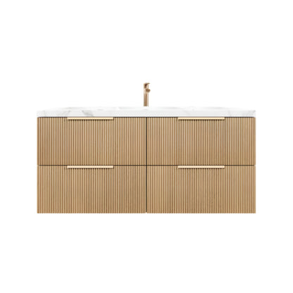 1200mm Eden Fluted Wall Hung Vanity PVC Single Bowl - Cabinet Only - Prime Oak