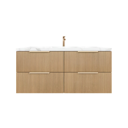 1500mm Eden Fluted Wall Hung Vanity PVC Single Bowl - Cabinet Only - Prime Oak