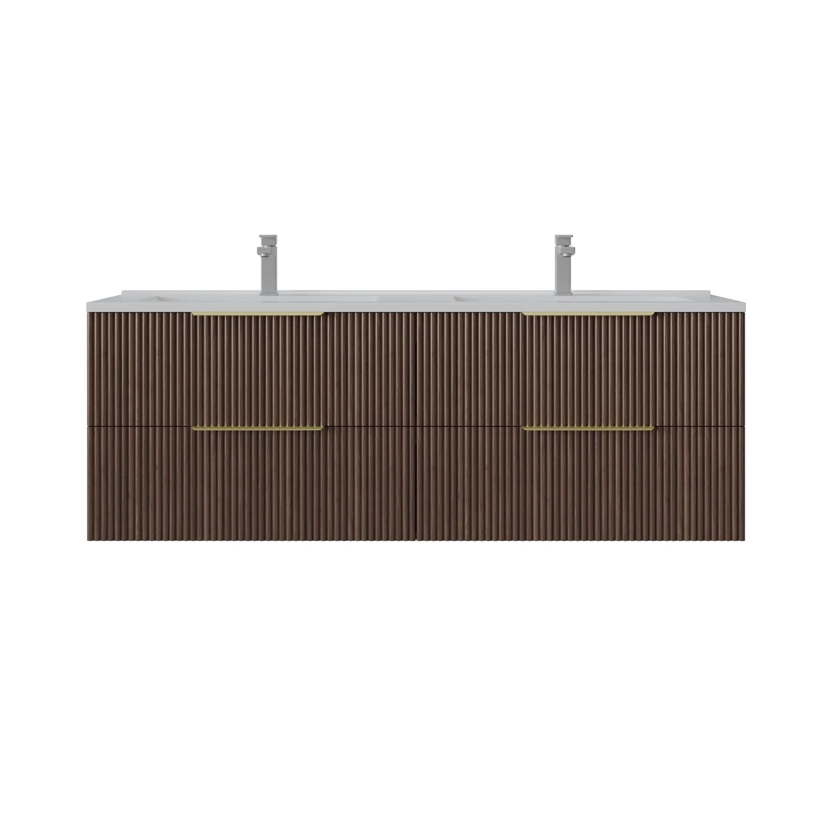 1500mm Edina Fluted Wall Hung Vanity PVC Single/Double Bowl - Cabinet Only - Walnut