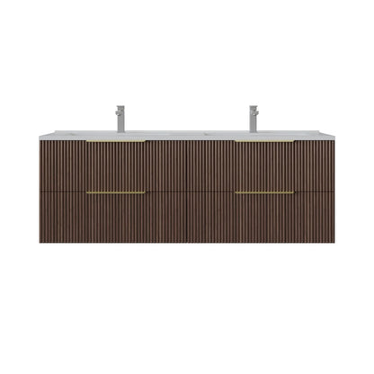1500mm Edina Fluted Wall Hung Vanity PVC Single/Double Bowl - Cabinet Only - Walnut