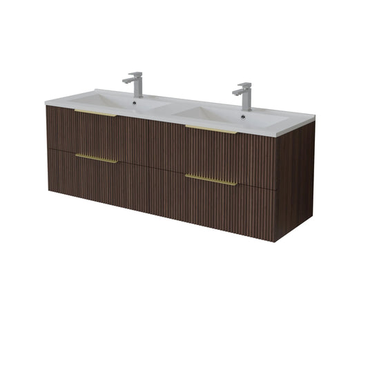 1500mm Edina Fluted Wall Hung Vanity PVC Single/Double Bowl - Cabinet Only - Walnut