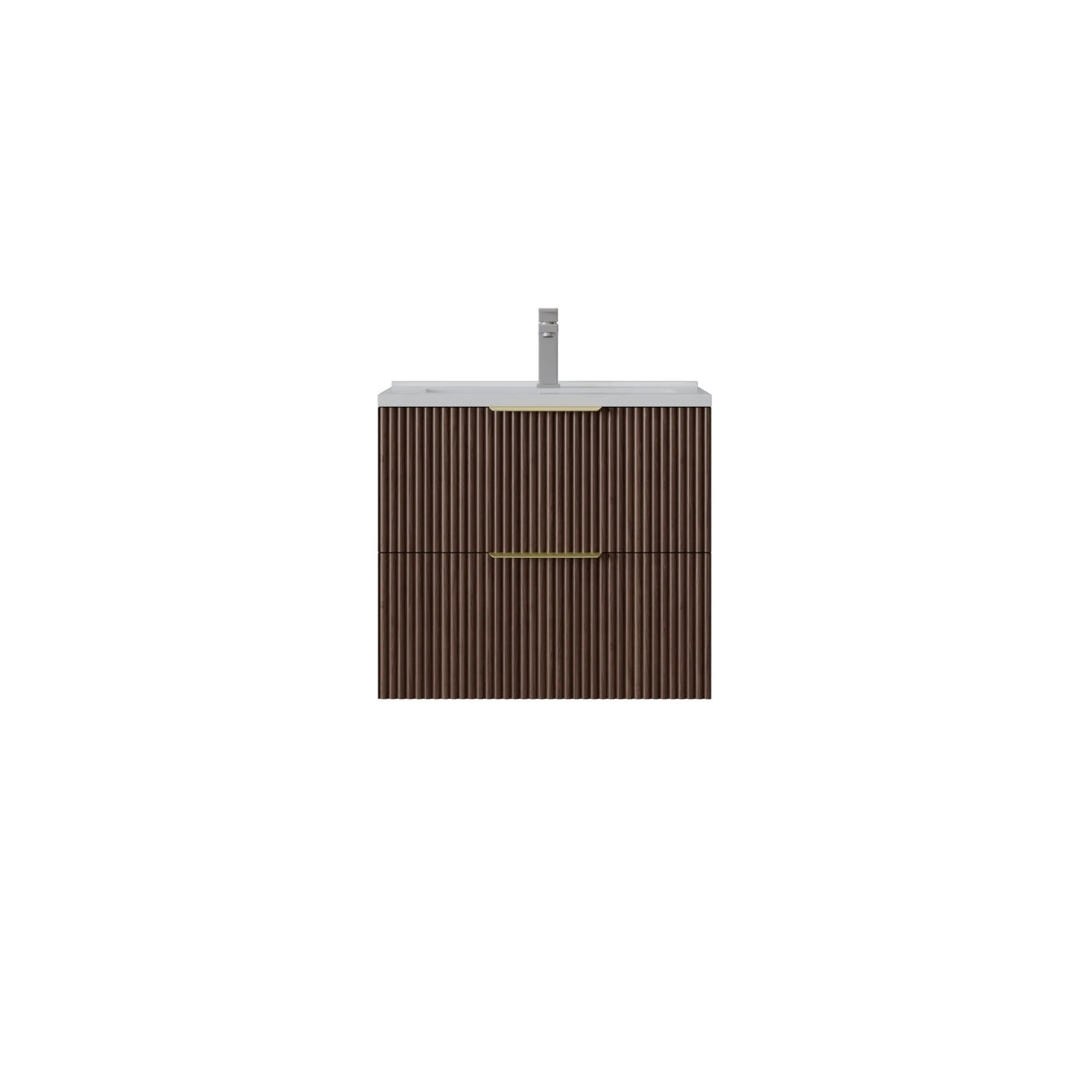 600mm Edina Slim Fluted Wall Hung Vanity PVC - Cabinet Only - Walnut