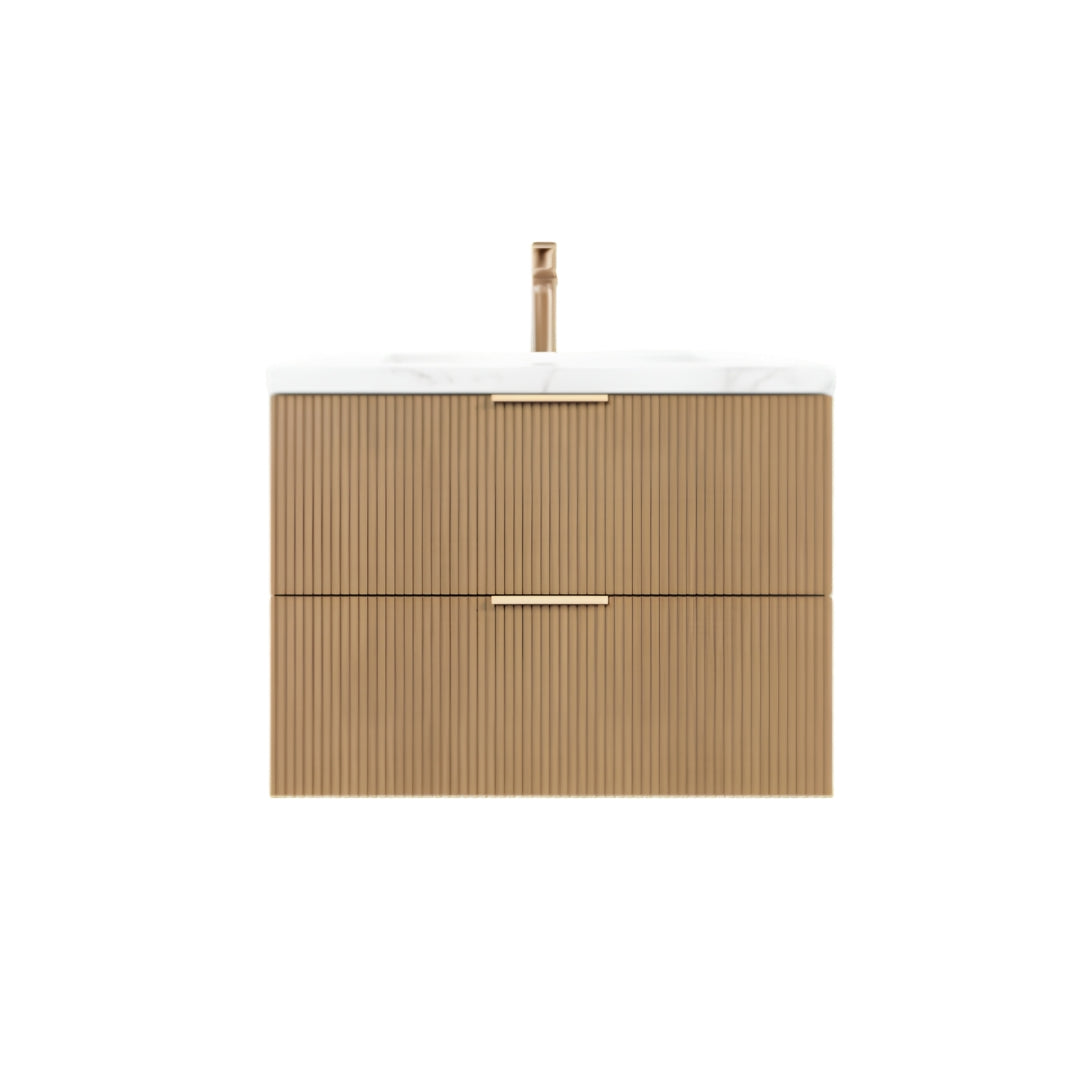 750mm Eden Slim Fluted Wall Hung Vanity PVC - Cabinet Only - Prime Oak