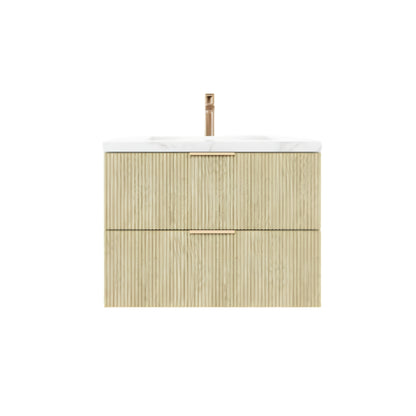 600mm Eden Fluted Wall Hung Vanity PVC - Cabinet Only - Coastal Oak