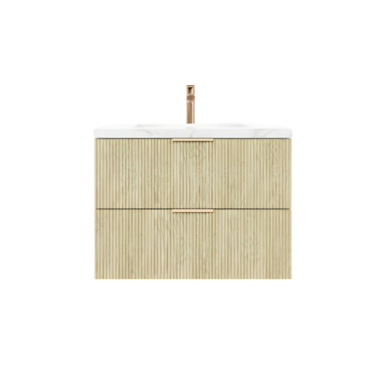 600mm Eden Fluted Wall Hung Vanity PVC - Cabinet Only - Coastal Oak