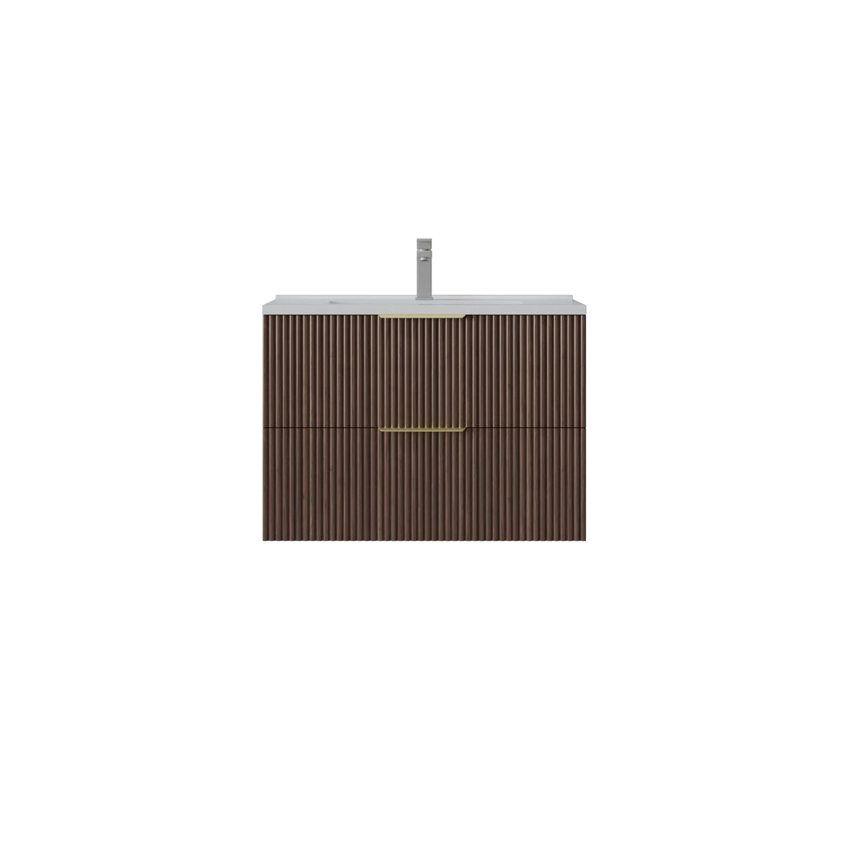 750mm Edina Fluted Wall Hung Vanity PVC - Cabinet Only - Walnut
