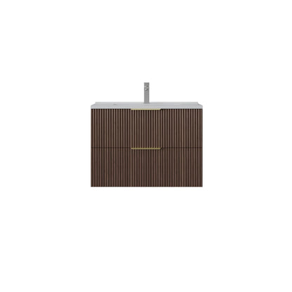 750mm Edina Fluted Wall Hung Vanity PVC - Cabinet Only - Walnut