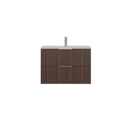 750mm Edina Fluted Wall Hung Vanity PVC - Cabinet Only - Walnut
