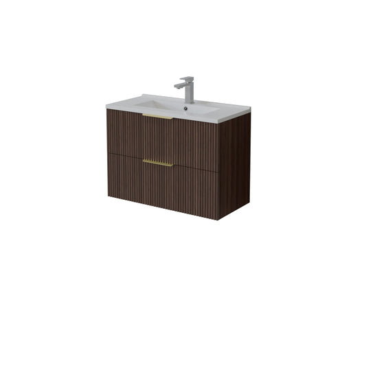 750mm Edina Fluted Wall Hung Vanity PVC - Cabinet Only - Walnut