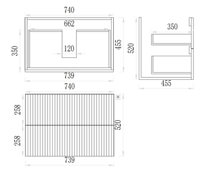 750mm Eden Fluted Wall Hung Vanity PVC - Cabinet Only - Prime Oak