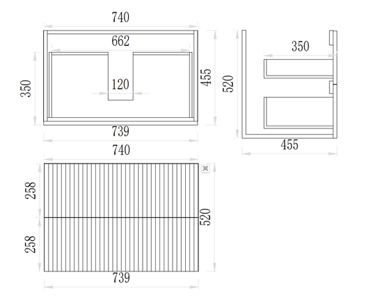 750mm Eden Fluted Wall Hung Vanity PVC - Cabinet Only - Prime Oak