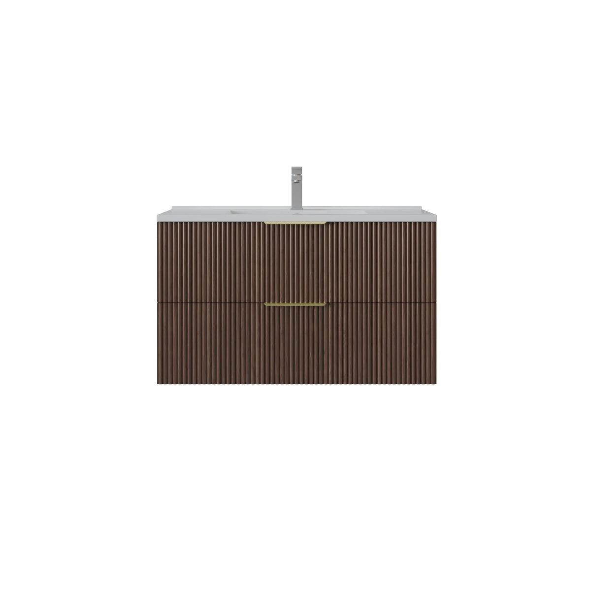 900mm Edina Fluted Wall Hung Cabinet PVC - Cabinet Only - Walnut