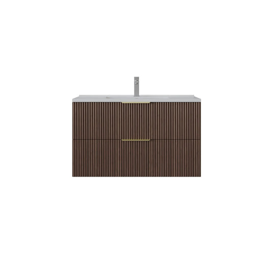 900mm Edina Fluted Wall Hung Cabinet PVC - Cabinet Only - Walnut