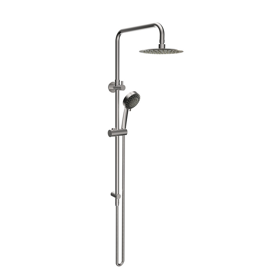 Elle Stainless Steel Twin Shower With Rail - Brushed Stainless