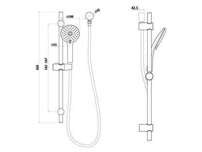 Elle Stainless Steel Hand Shower on Rail - Brushed Stainless