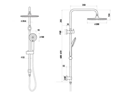 Elle Stainless Steel Twin Shower With Rail - Brushed Stainless