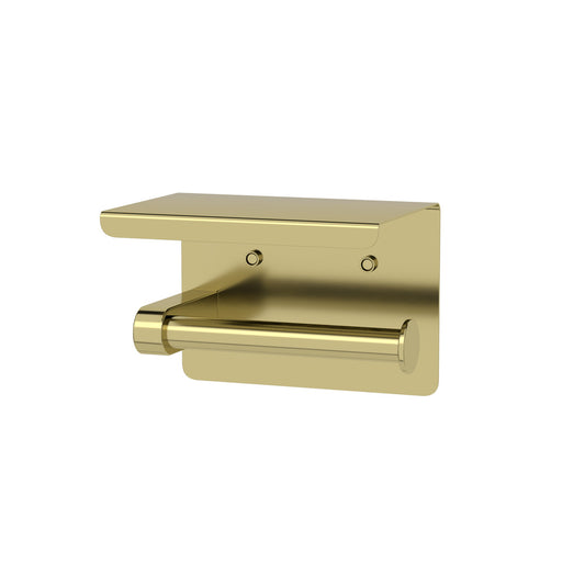 Elle Elite Toilet Roll Holder With Shelf - Brushed Gold