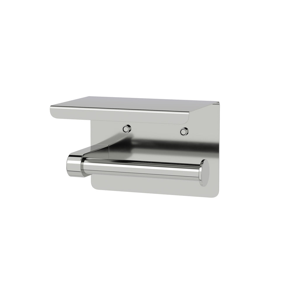 Elle Elite Toilet Roll Holder With Shelf - Brushed Nickel