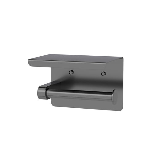 Elle Elite Toilet Roll Holder With Shelf - Gun Metal
