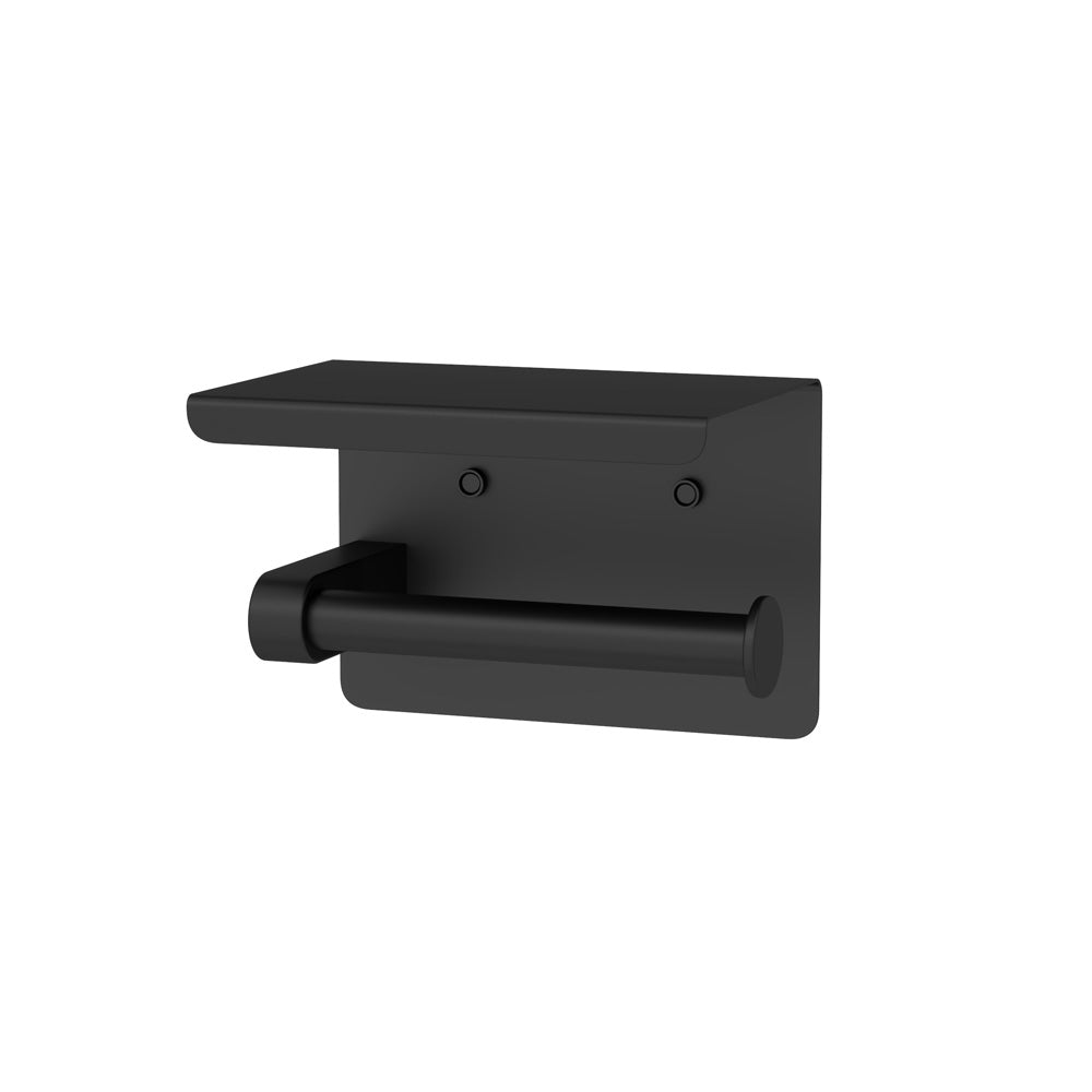Elle Elite Toilet Roll Holder With Shelf - Matte Black