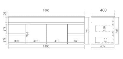 1500mm Evie Wall Hung Vanity PVC - Cabinet Only - Single/Double Bowl - Dark Brown