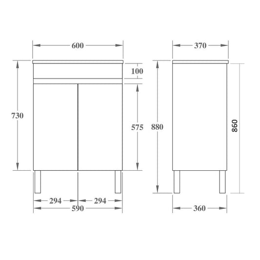 600mm Evie Slim Floor Vanity PVC - Cabinet Only - Oak