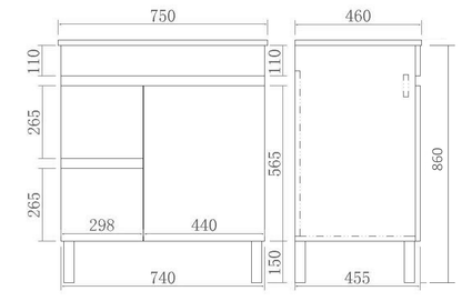 750mm Evie Floor Vanity PVC Left Side Drawers - Cabinet Only - Dark Brown