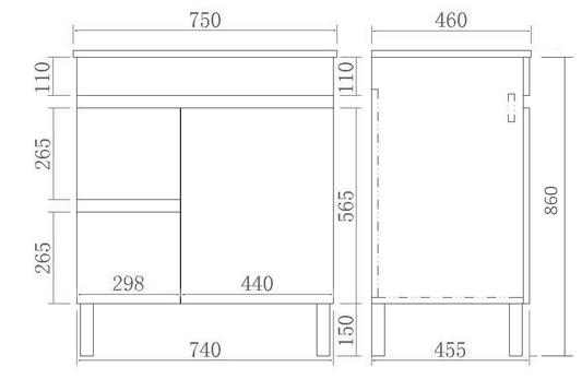 750mm Evie Floor Vanity PVC Left Side Drawers - Cabinet Only - Dark Brown