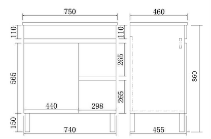 750mm Evie Floor Vanity PVC Right Side Drawers - Cabinet Only - Dark Brown