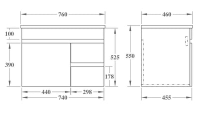750mm Evie Wall Hung Vanity PVC Right Side Drawers - Cabinet Only - Dark Brown