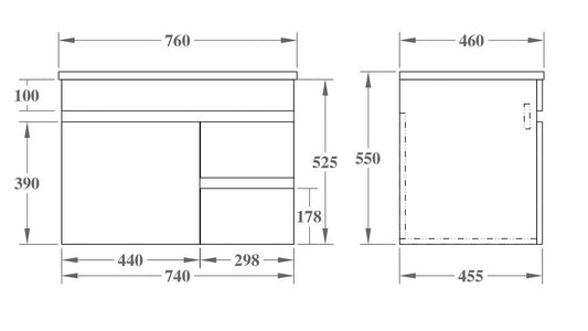 750mm Evie Wall Hung Vanity PVC Right Side Drawers - Cabinet Only - Dark Brown